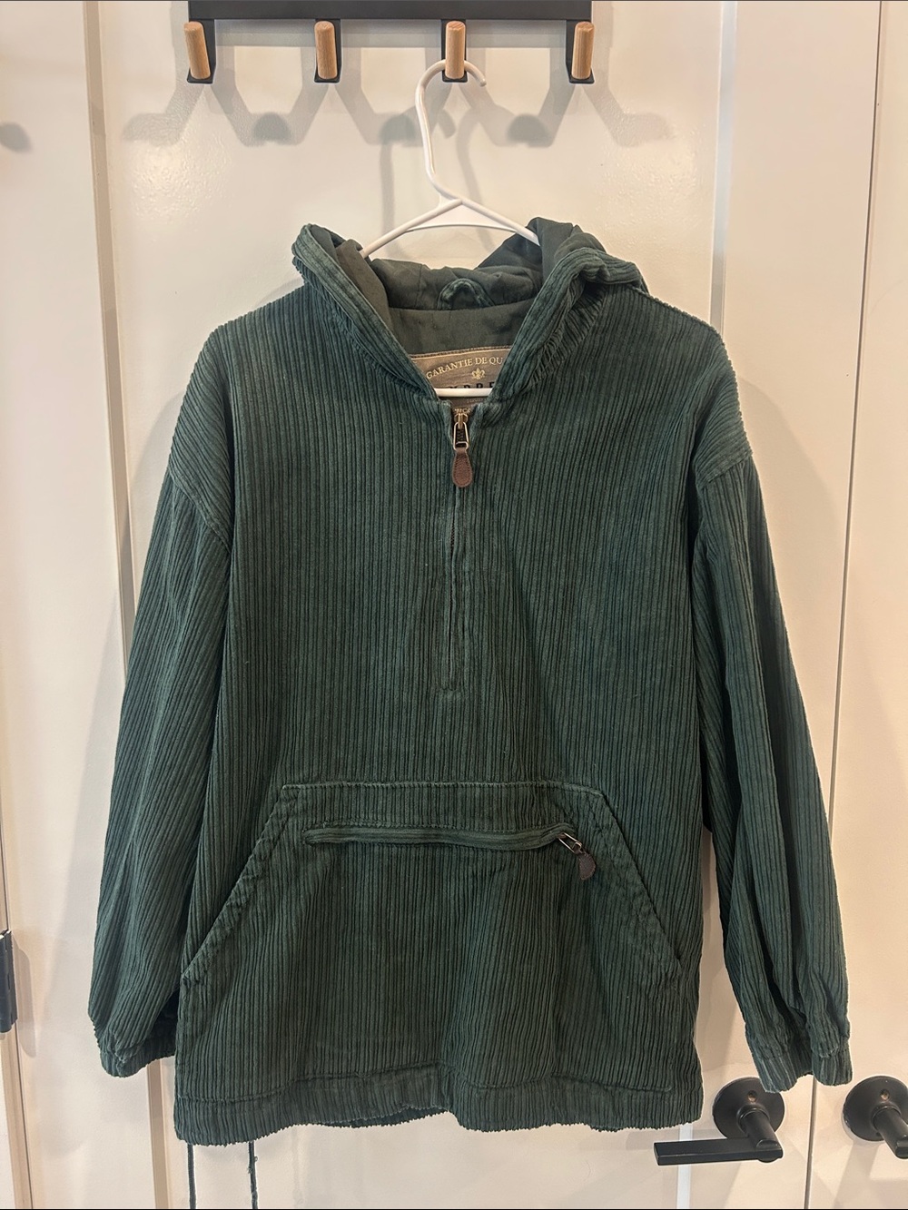 Express Green Corduroy Half-Zip Windbreaker Hoodie